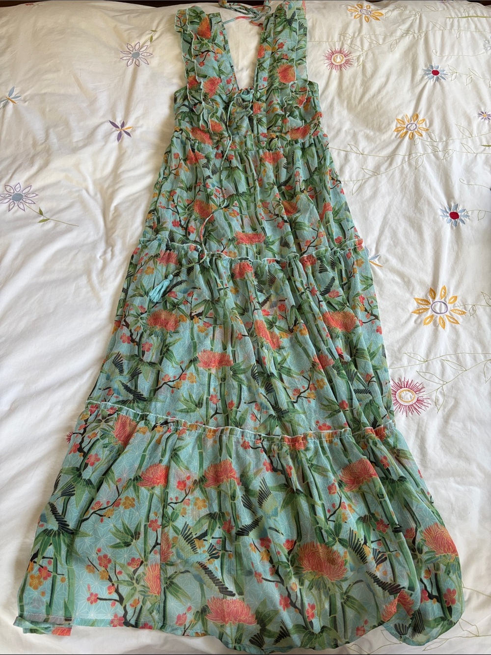 Floral Tiered Maxi Dress in Seafoam Green